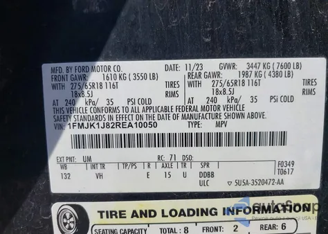 2024 Ford Expedition Xlt Max from USA, damaged, VIN 1FMJK1J82REA10050